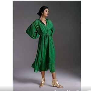 ANTHROPOLOGIE Allene Shimmer - Green Dress - Large